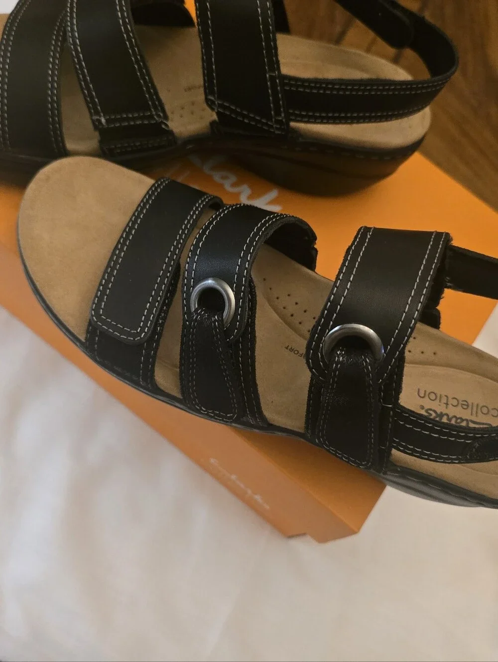 Womens Black Leather Strap Sandals